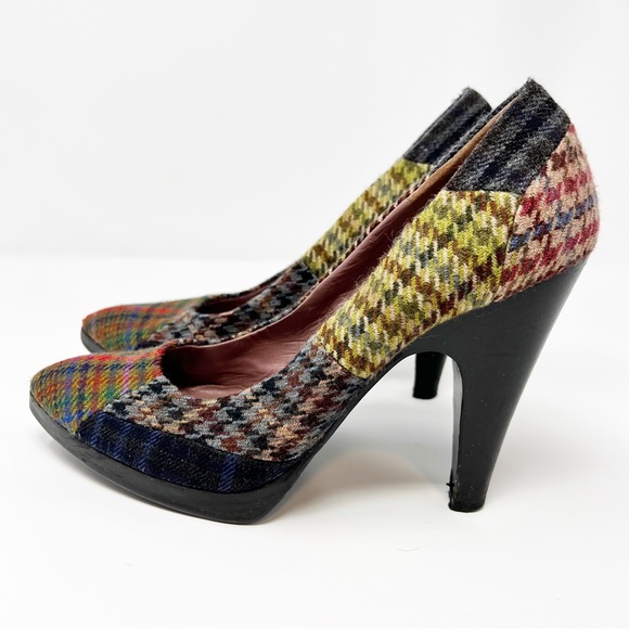 Miu Miu Green Red Patchwork Tweed Heels Shoes Size 7.5 - Picture 4 of 9